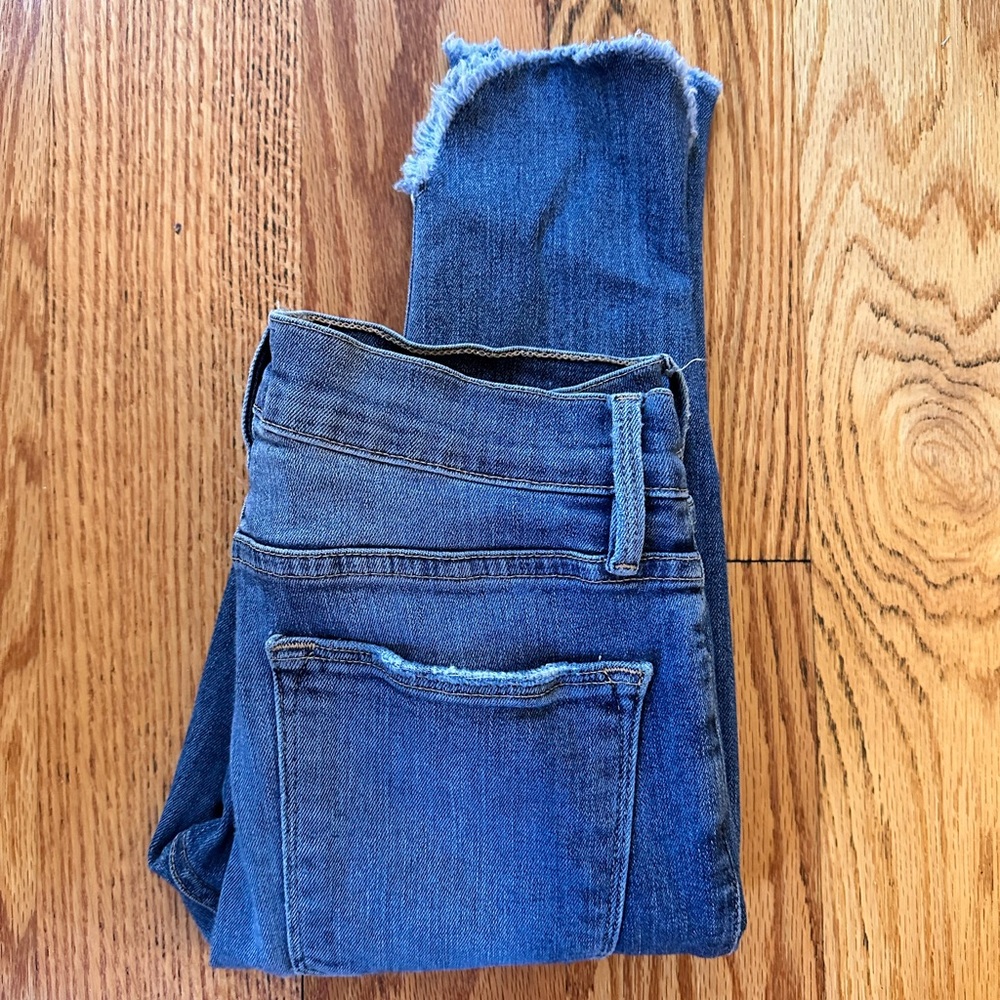 Frame Denim Distressed Ankle Jeans in Deep Blue